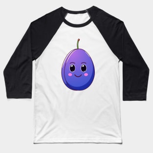 Cute Kawaii Plum, Cartoon Ripe Fruit Baseball T-Shirt